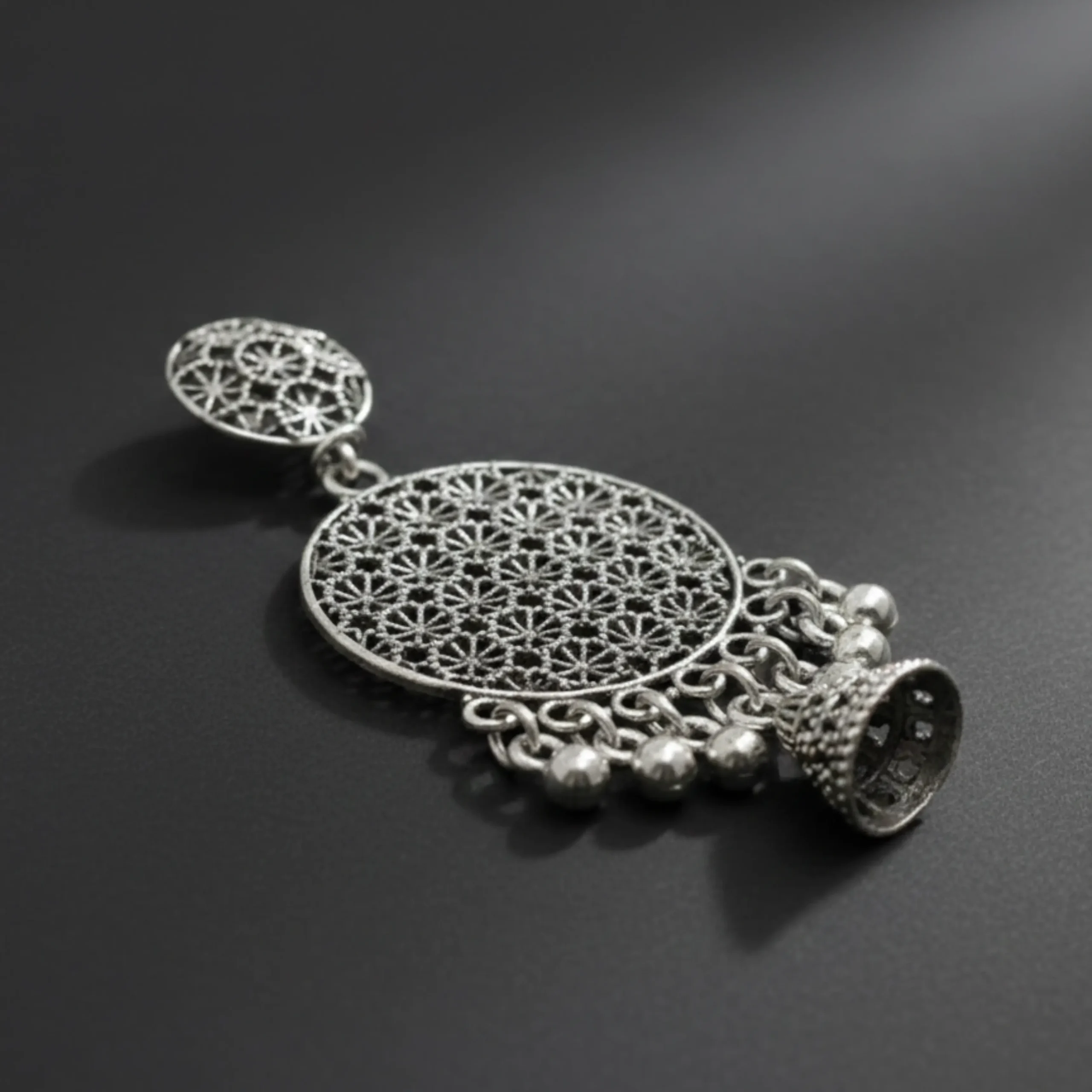 Oxidized Silver Mandala Filigree Drop Earring