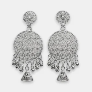 Oxidized Silver Mandala Filigree Drop Earring