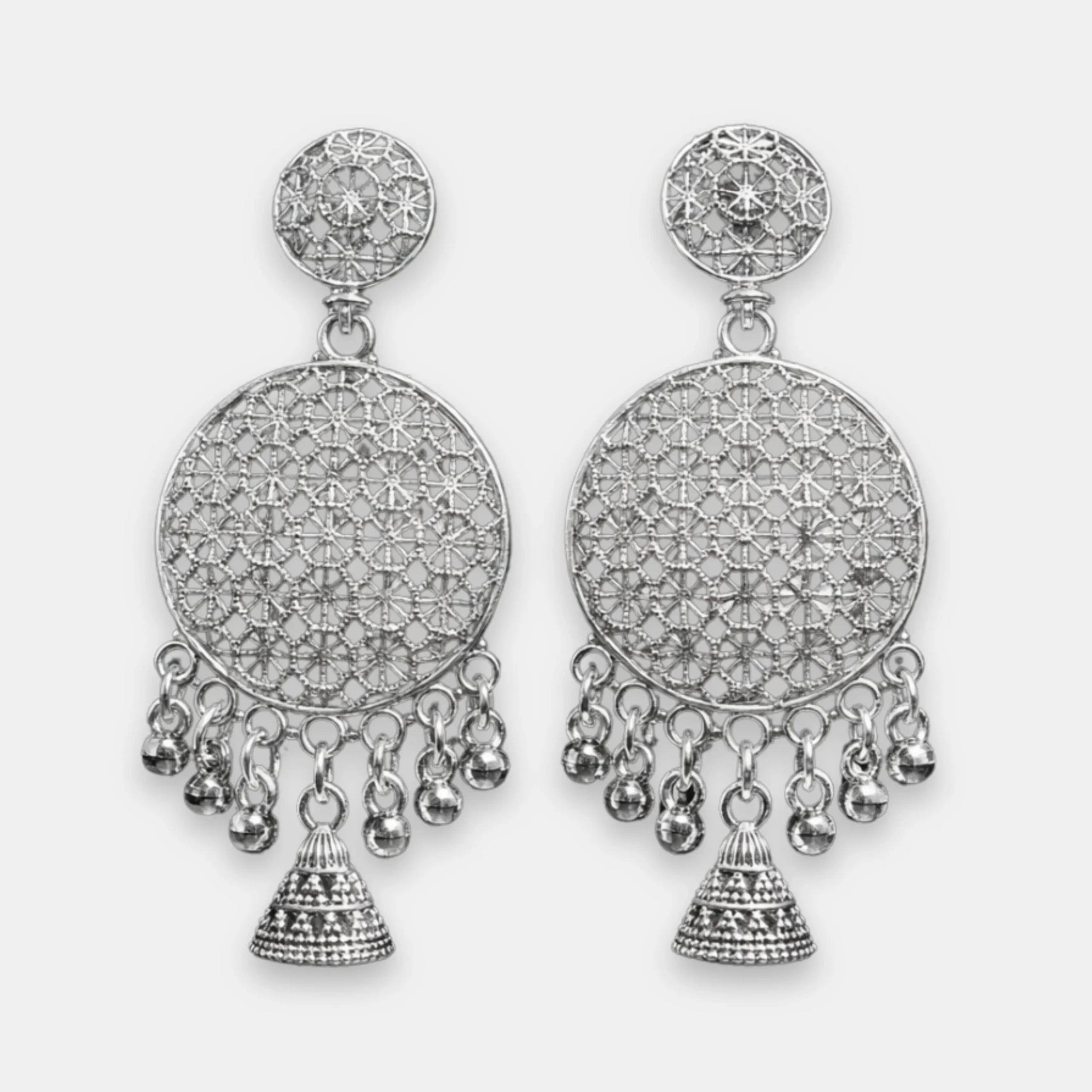 Oxidized Silver Mandala Filigree Drop Earring