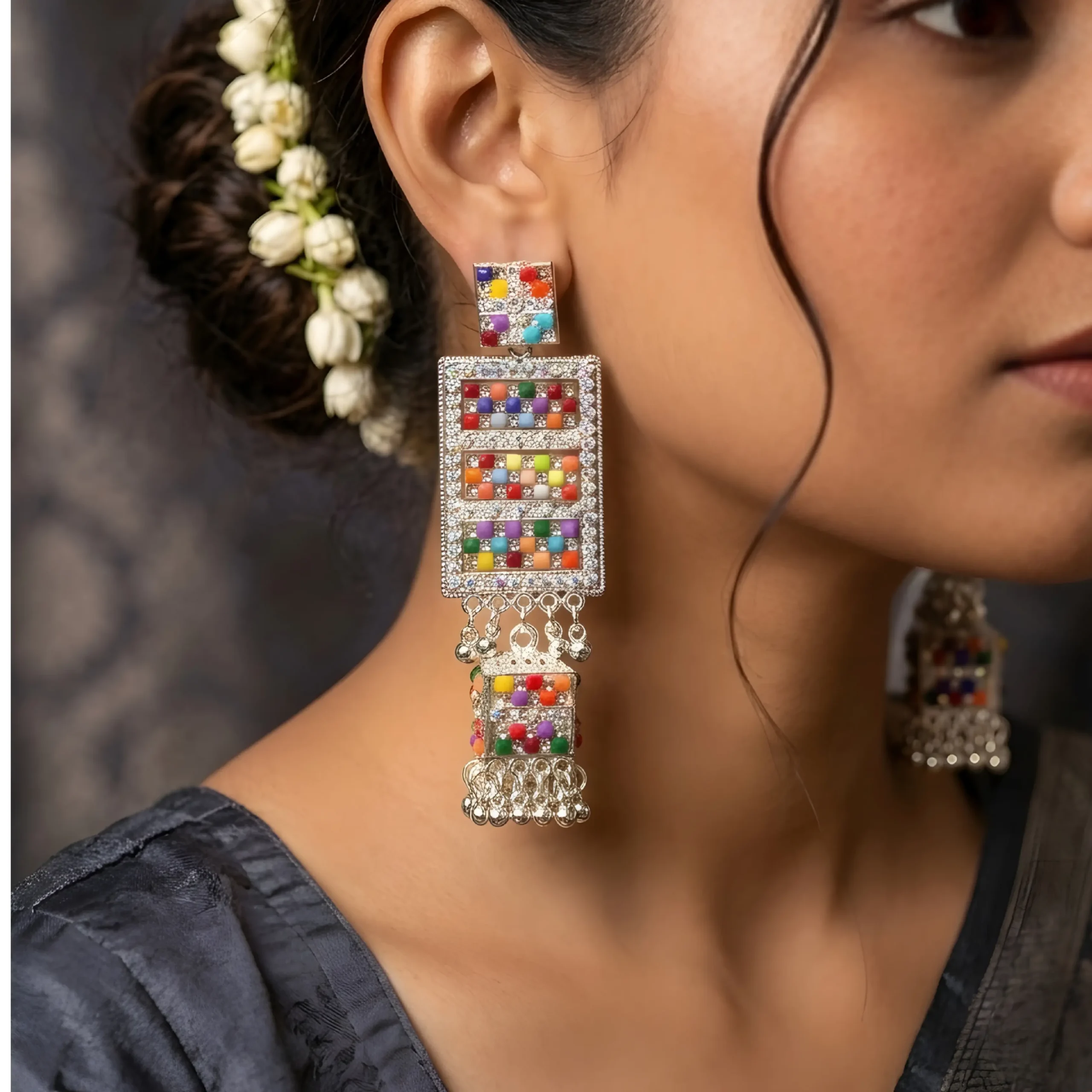 Boho Multicolor Cube Earring