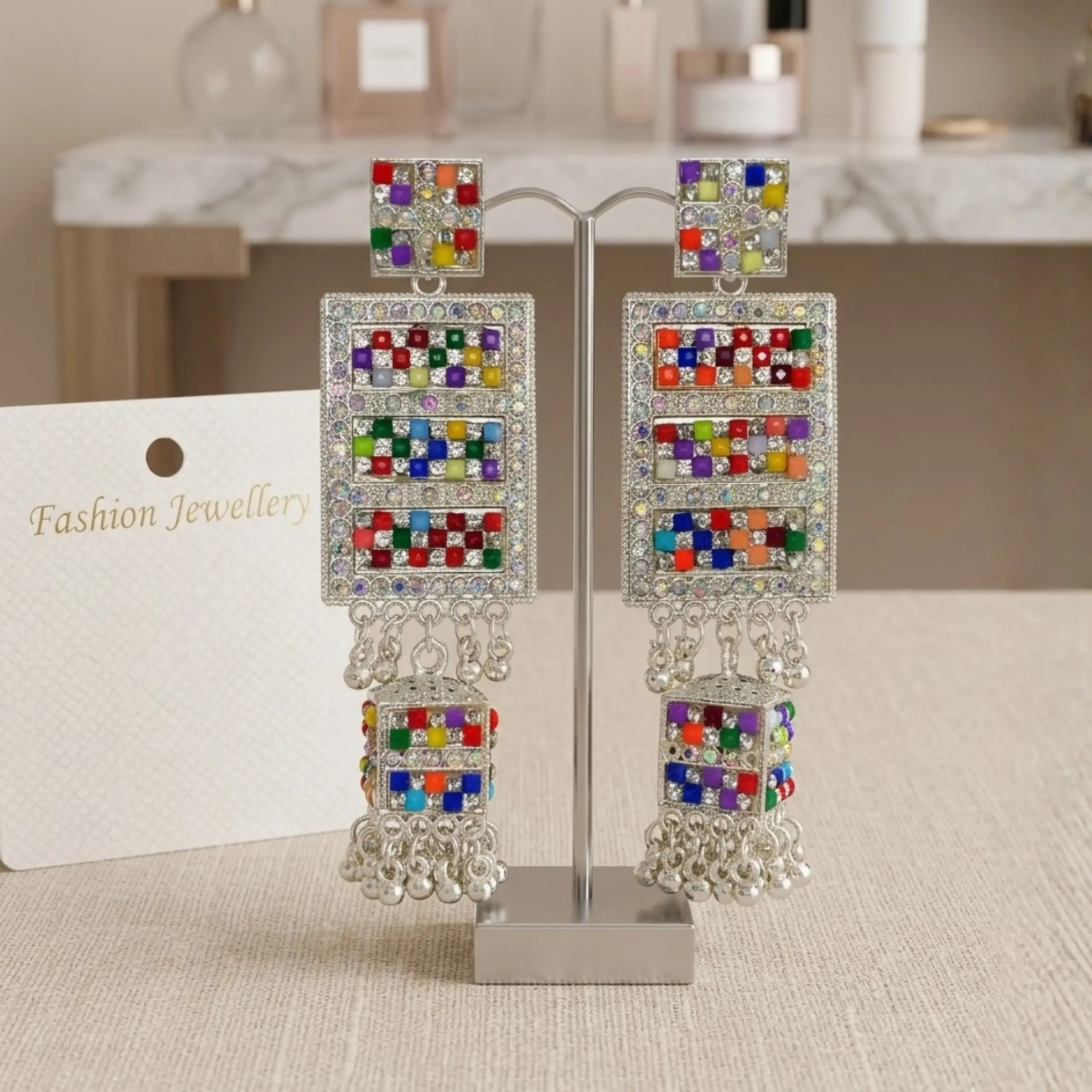 Boho Multicolor Cube Earring - Image 3