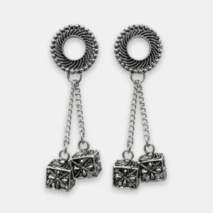 Oxidized Cube Drop Earring