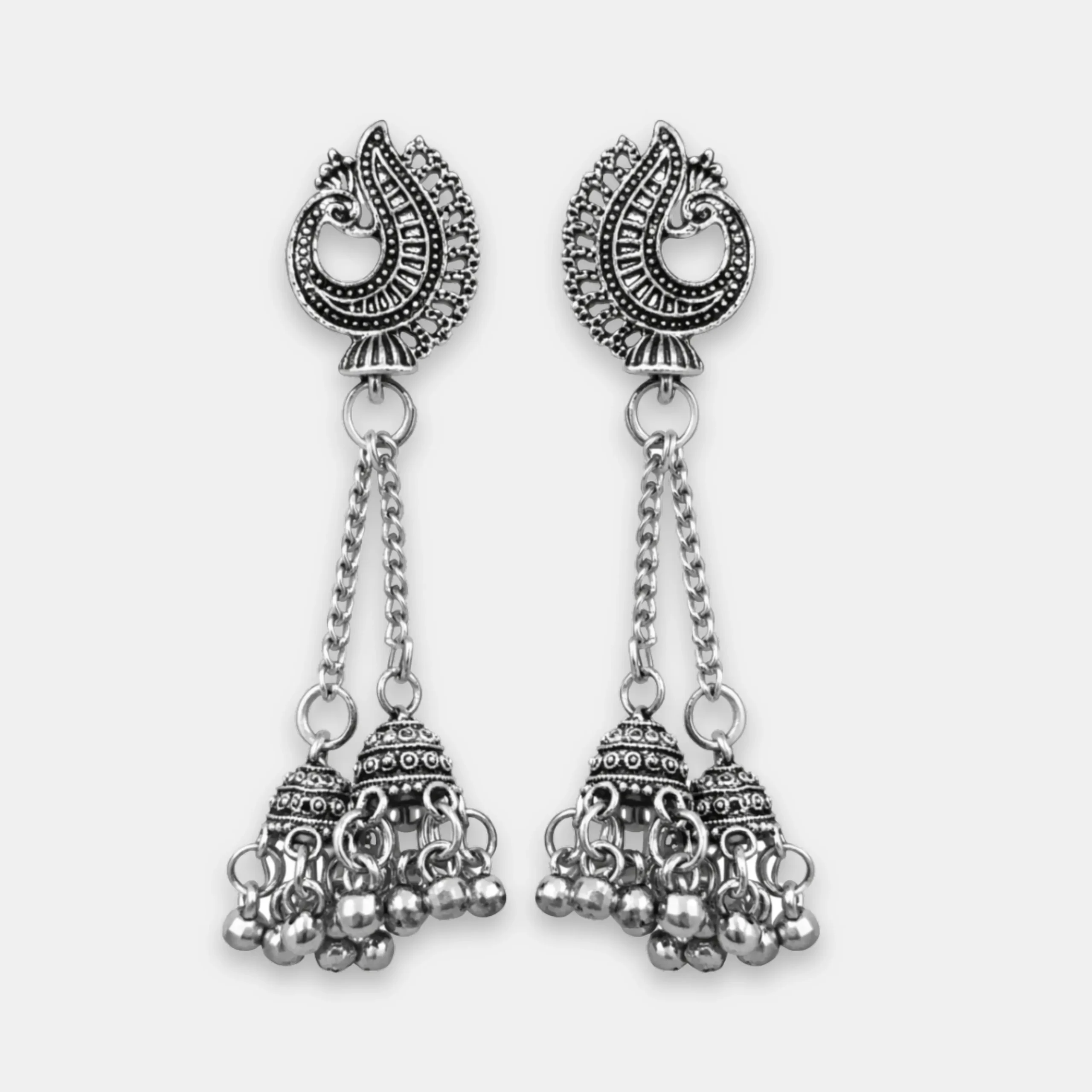 Oxidized Peacock Drop Earrings