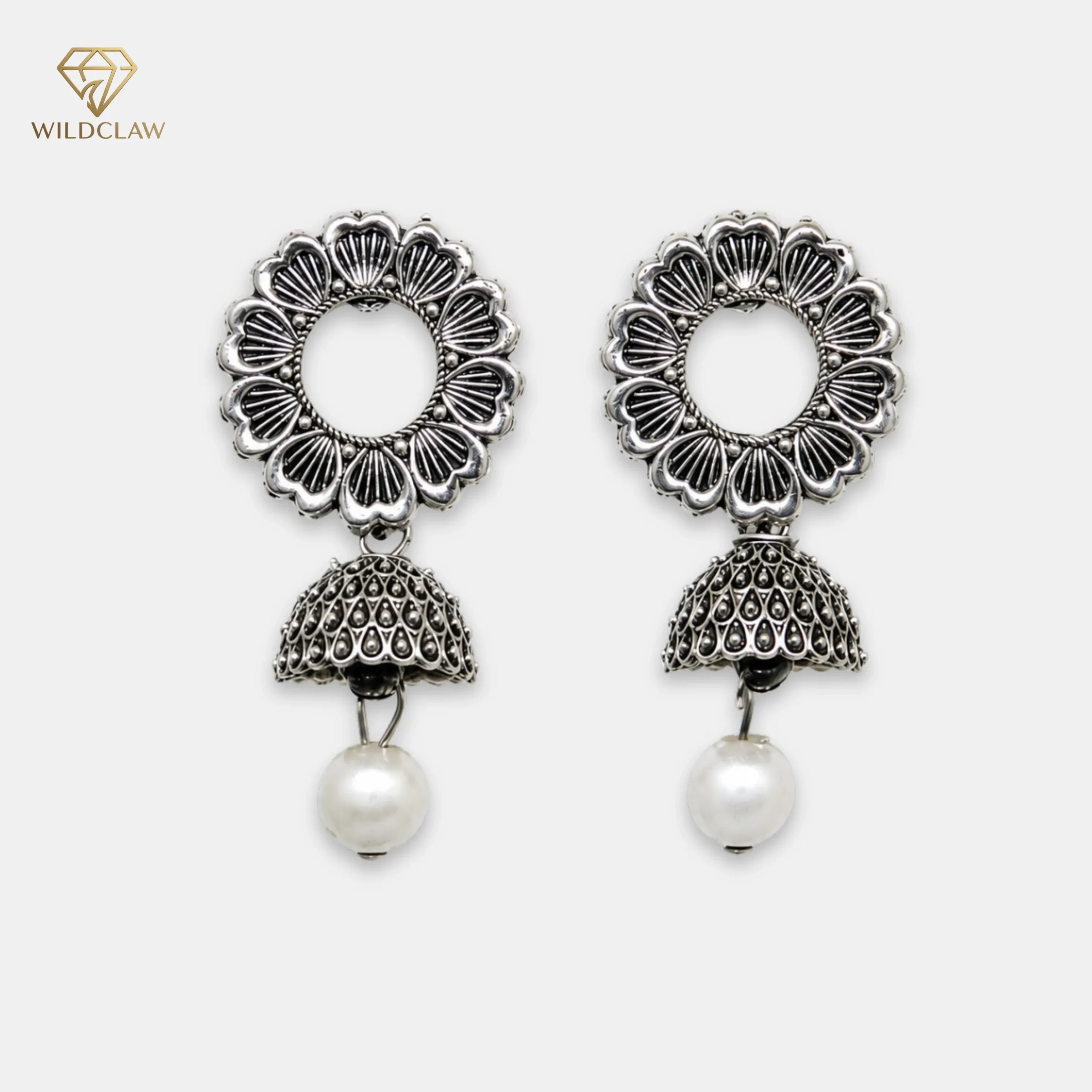 Oxidized Blossom Pearl Earring