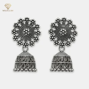 Oxidized Floral Drop Jhumka Earring