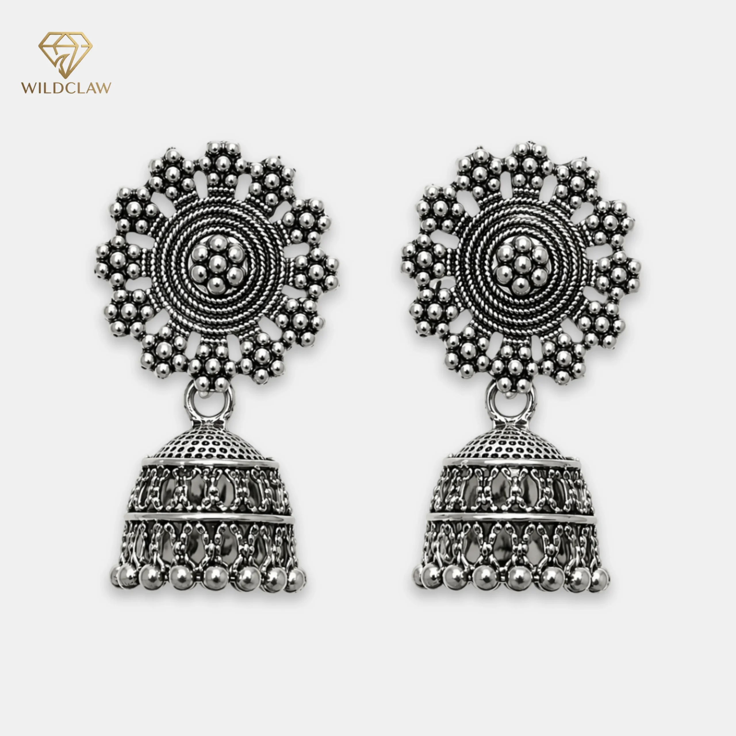 Oxidized Floral Drop Jhumka Earring