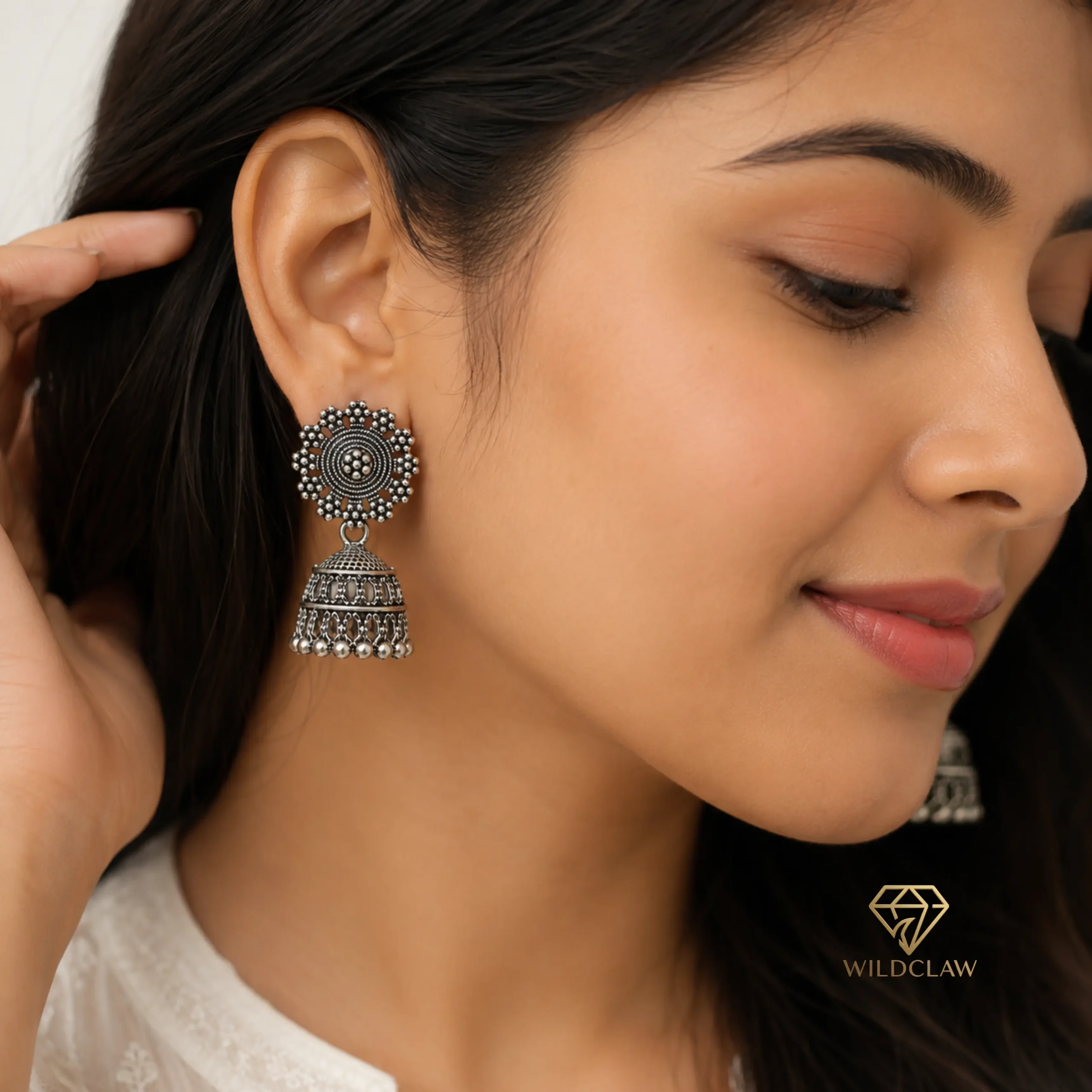 Oxidized Floral Drop Jhumka Earring