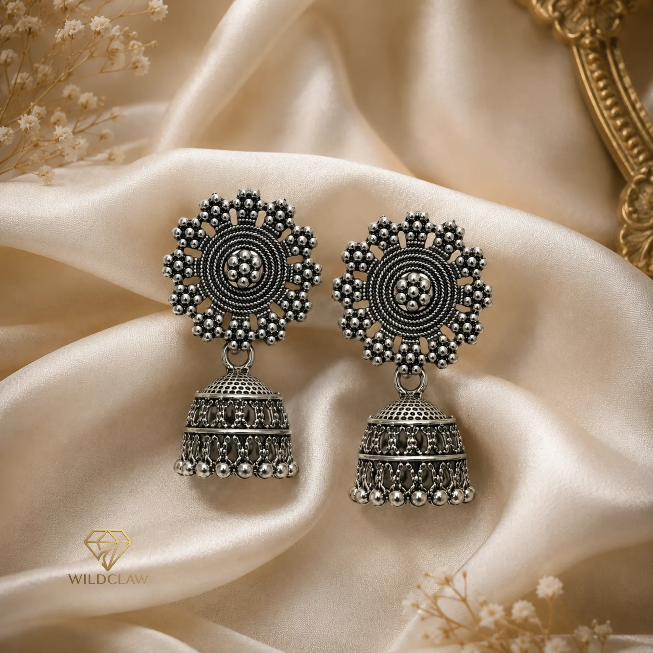 Oxidized Floral Drop Jhumka