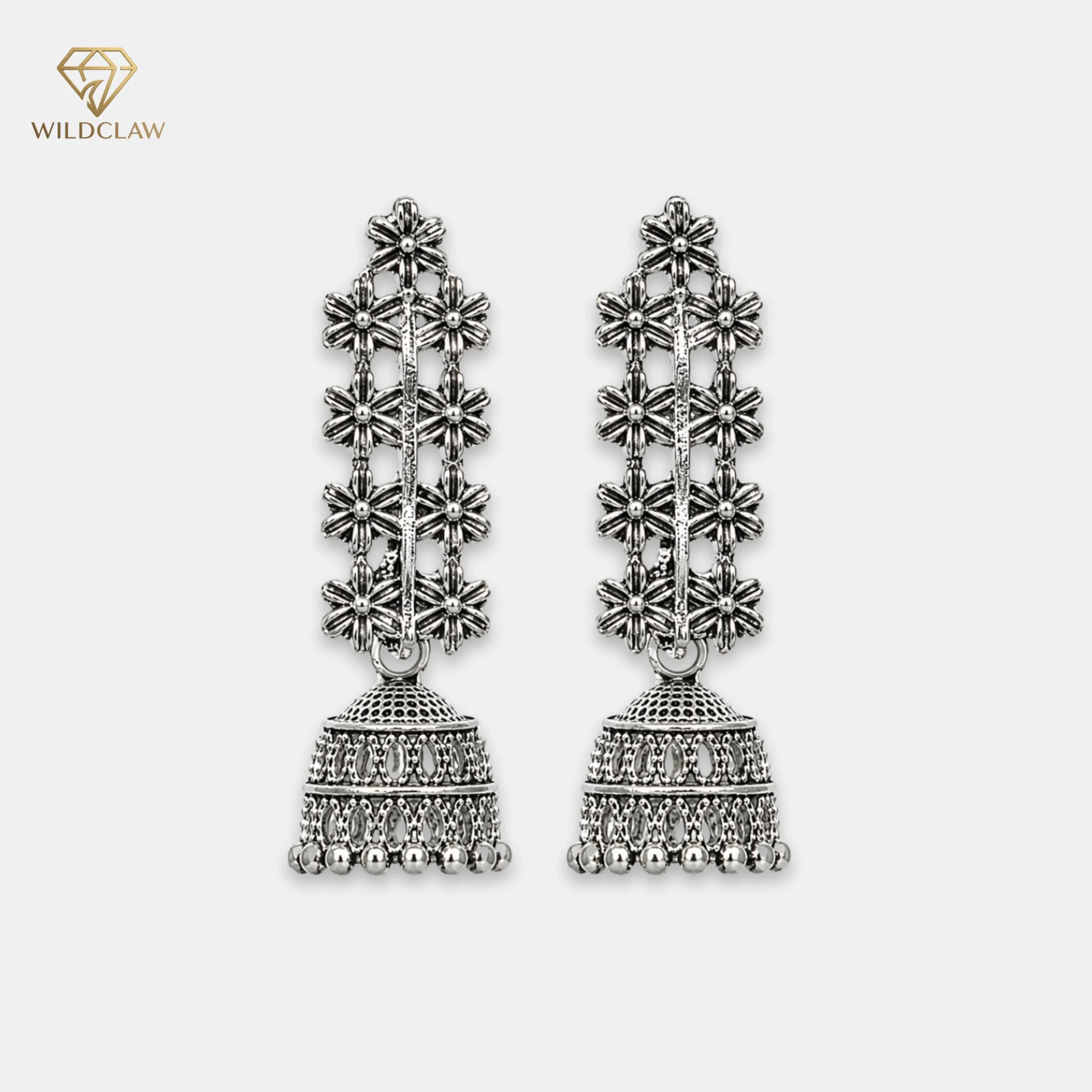 Oxidized Flower Jhumka Earring