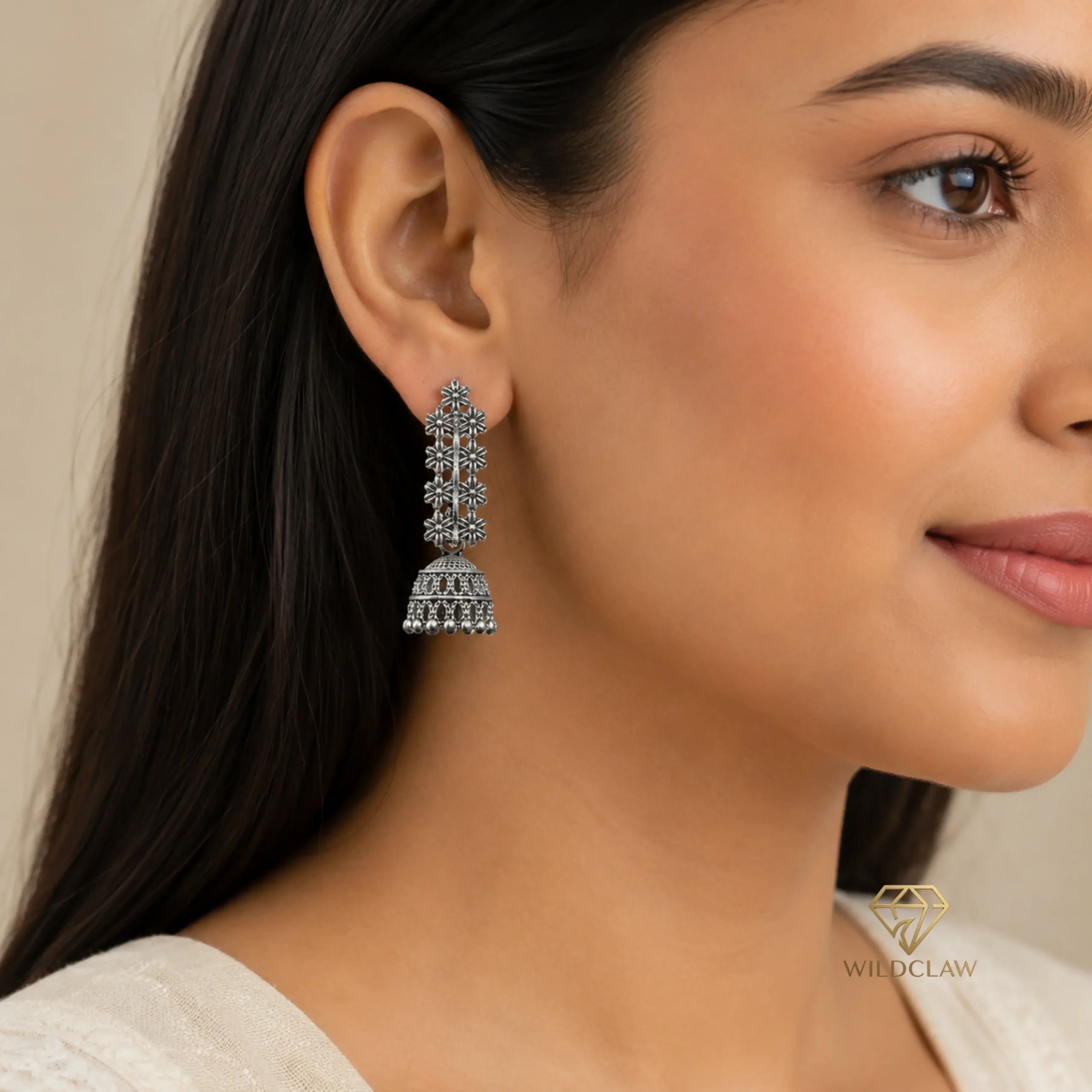 Oxidized Flower Jhumka Earring