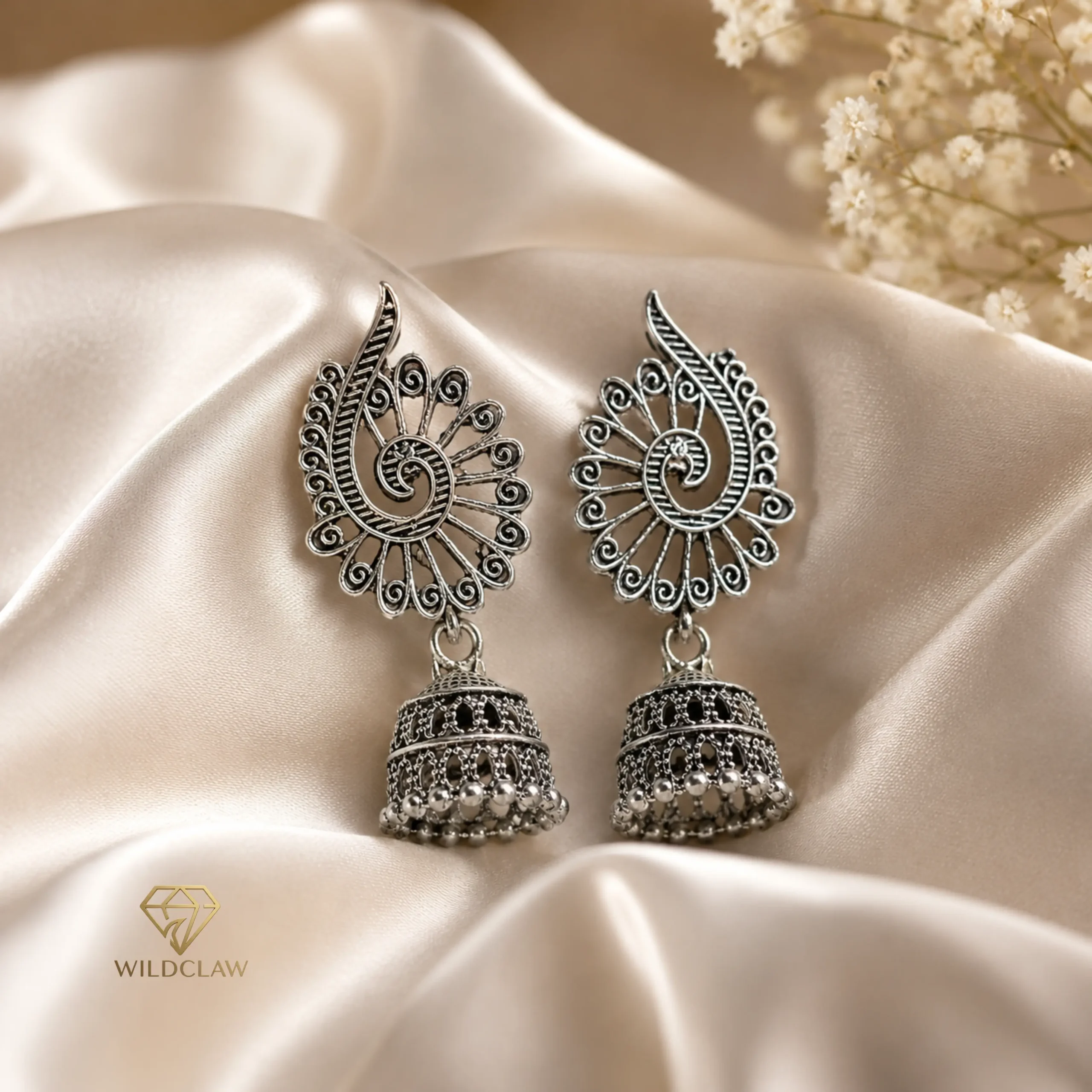 Oxidized Peacock Drop Jhumka