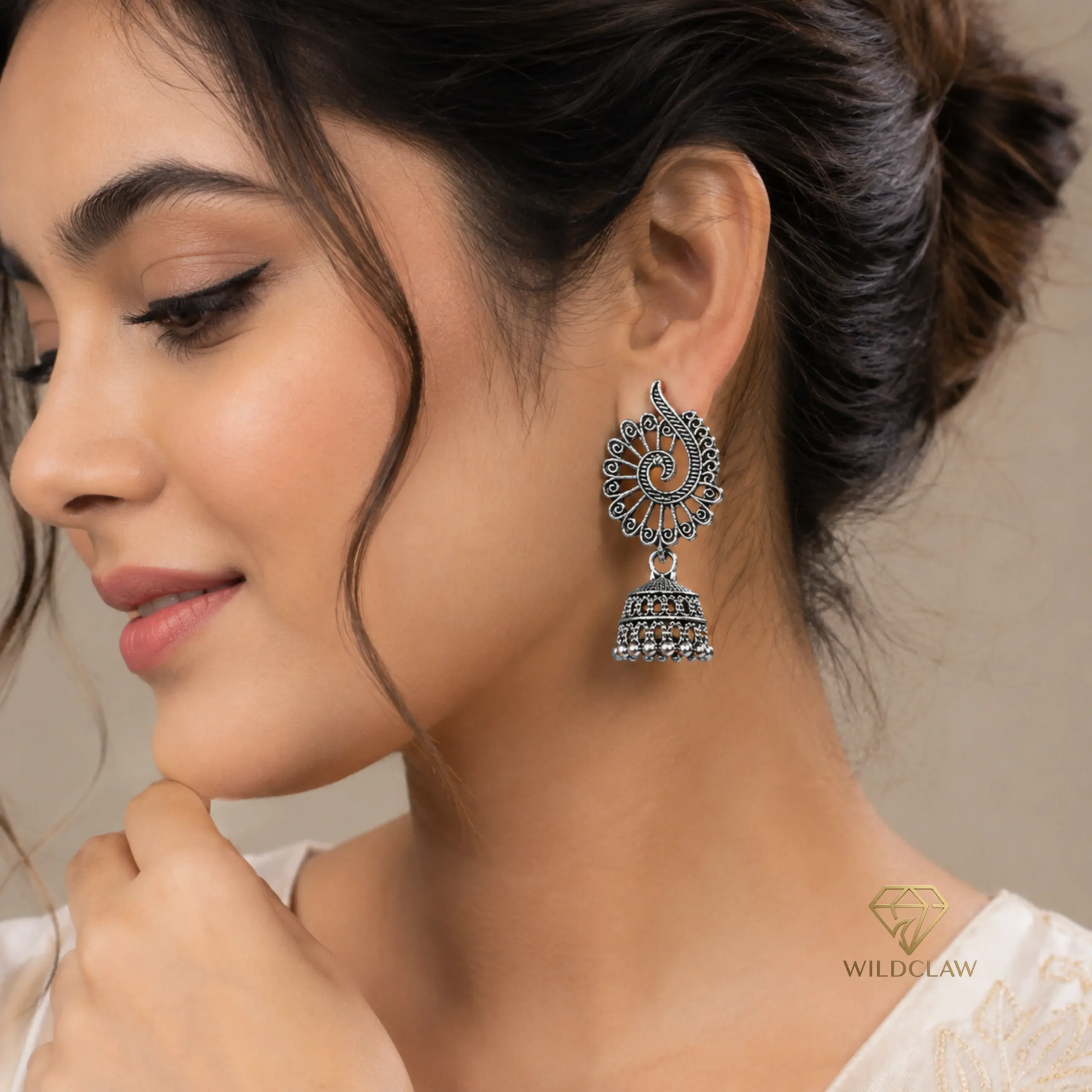 Oxidized Peacock Drop Jhumka