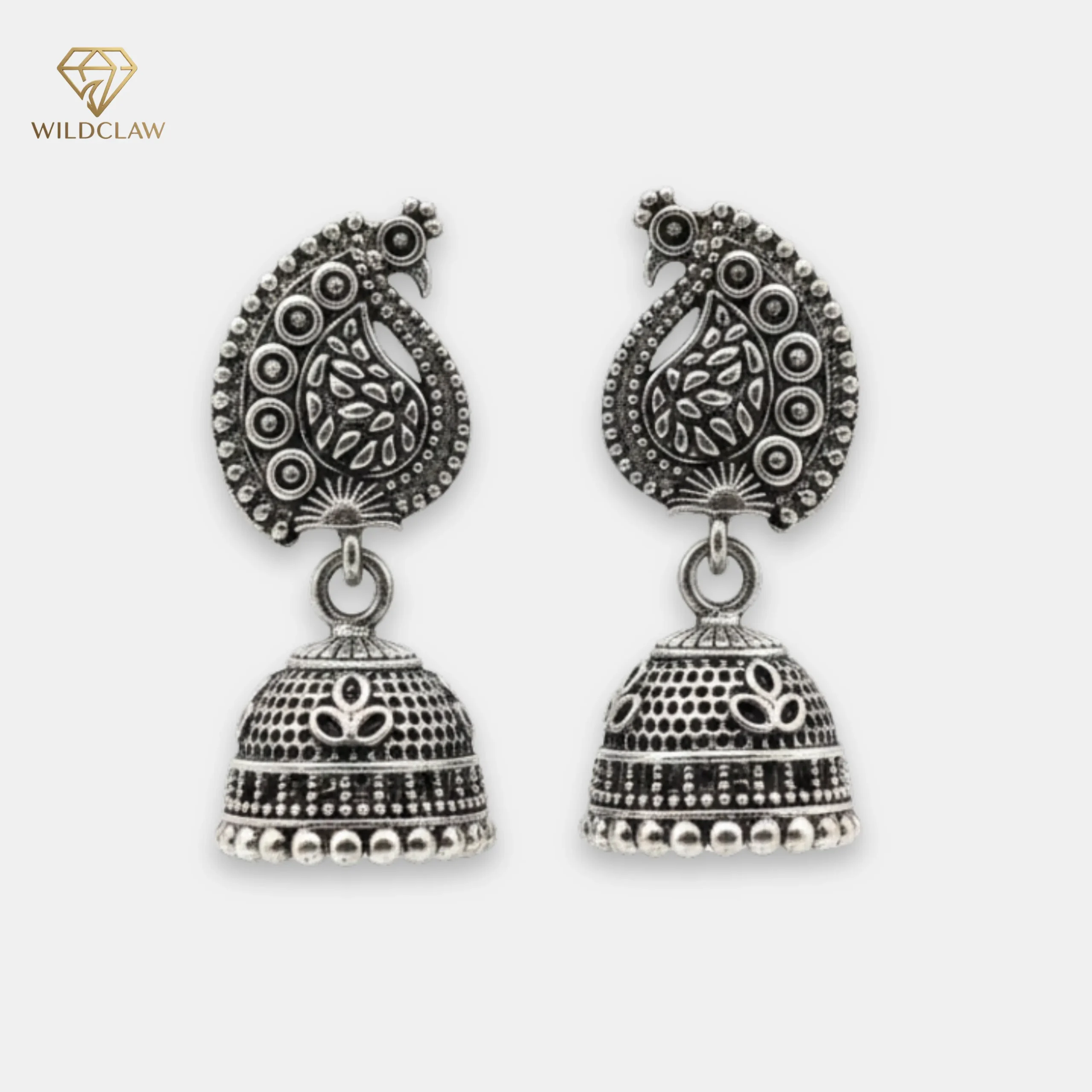 Oxidized Peacock Jhumka Earring