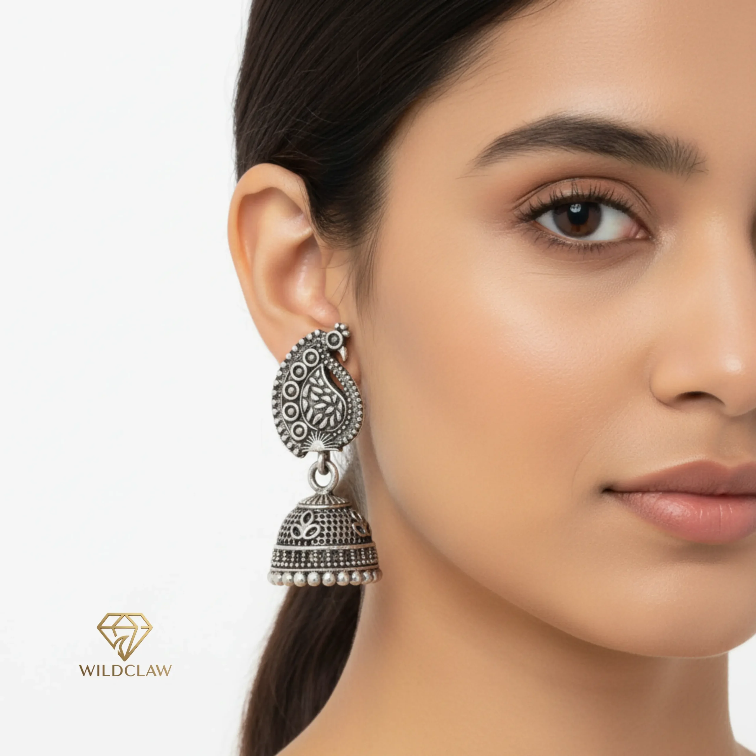 Oxidized Peacock Jhumka Earring