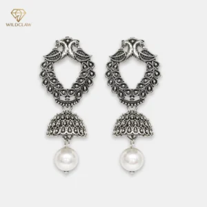 Oxidized Peacock Pearl Jhumka Earring