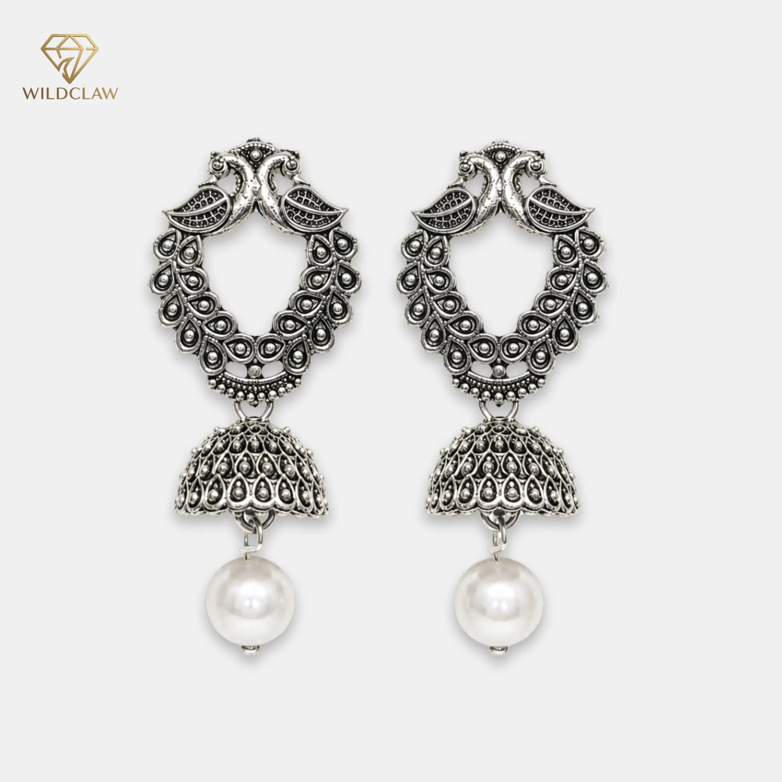 Oxidized Peacock Pearl Jhumka Earring