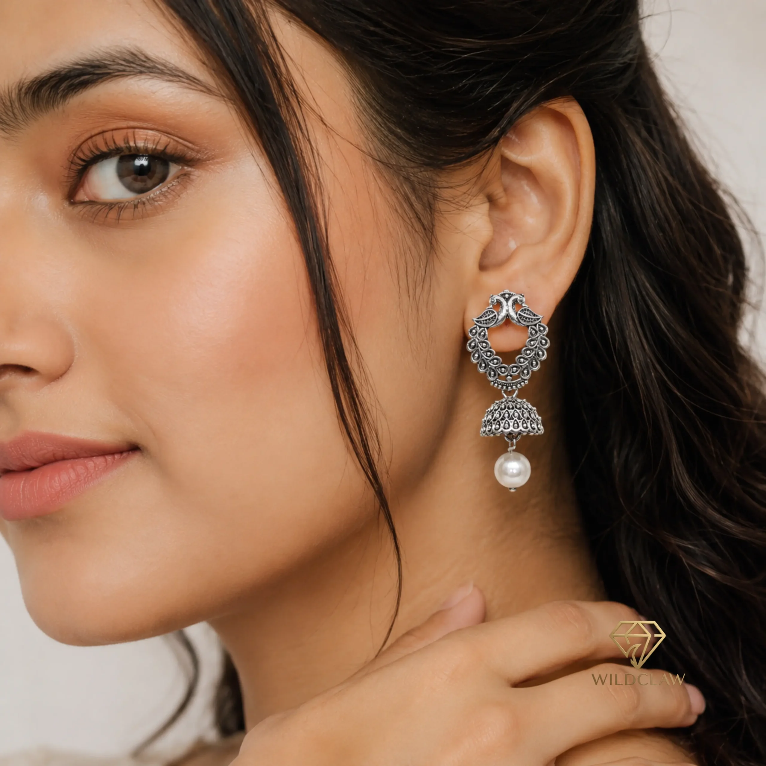 Oxidized Peacock Pearl Jhumka