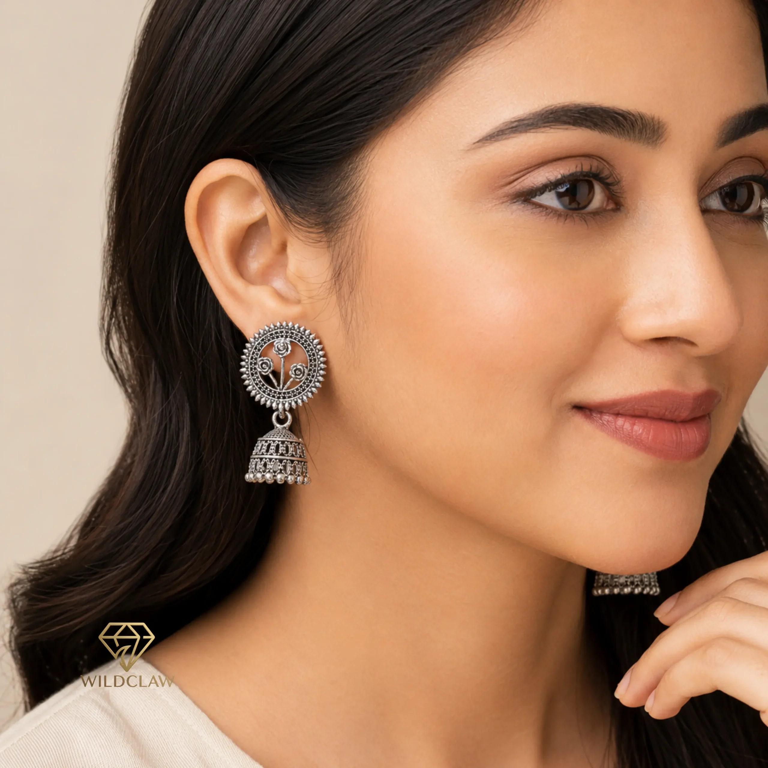 Oxidized Rose Jhumka Earring