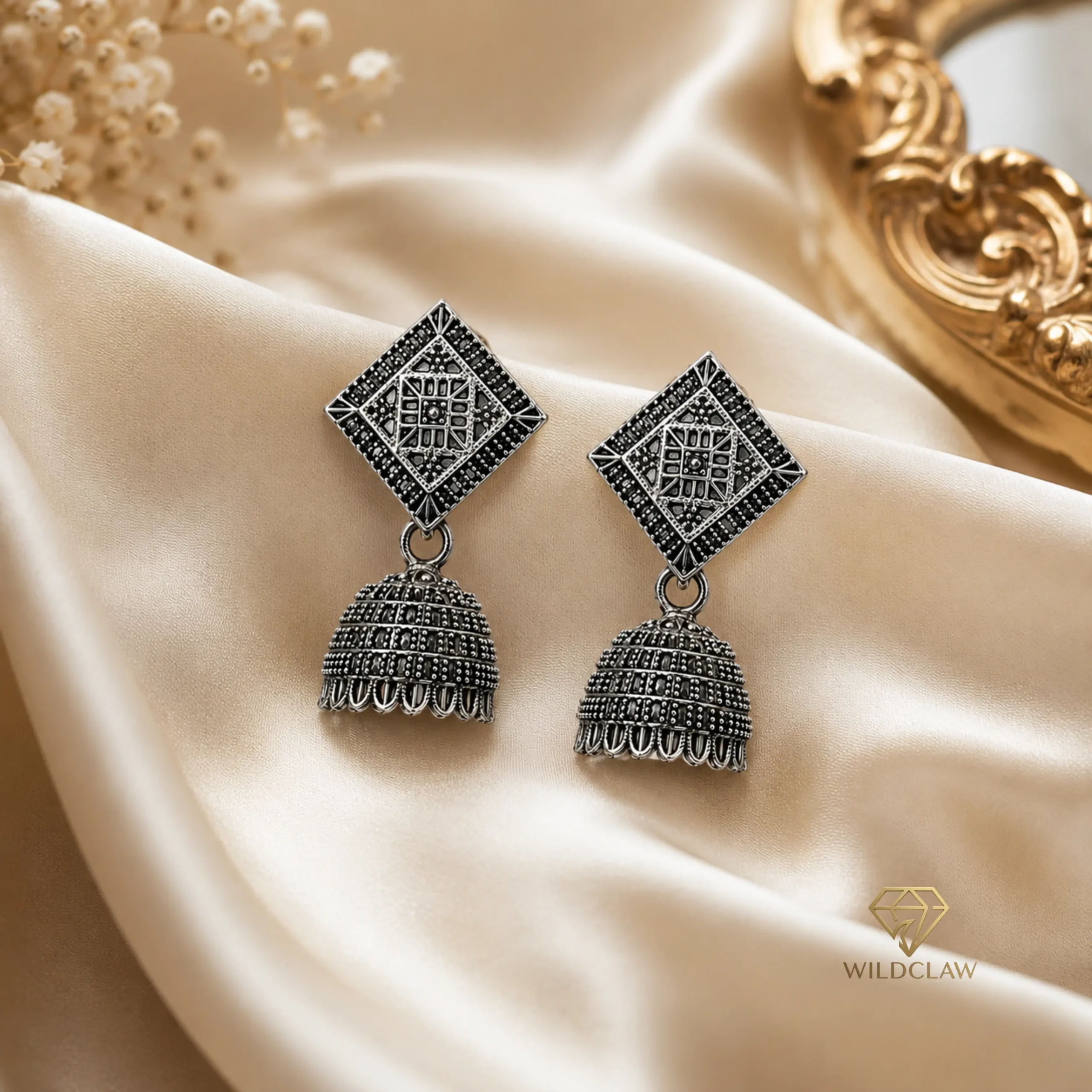 Oxidized Square Drop Jhumka Earring