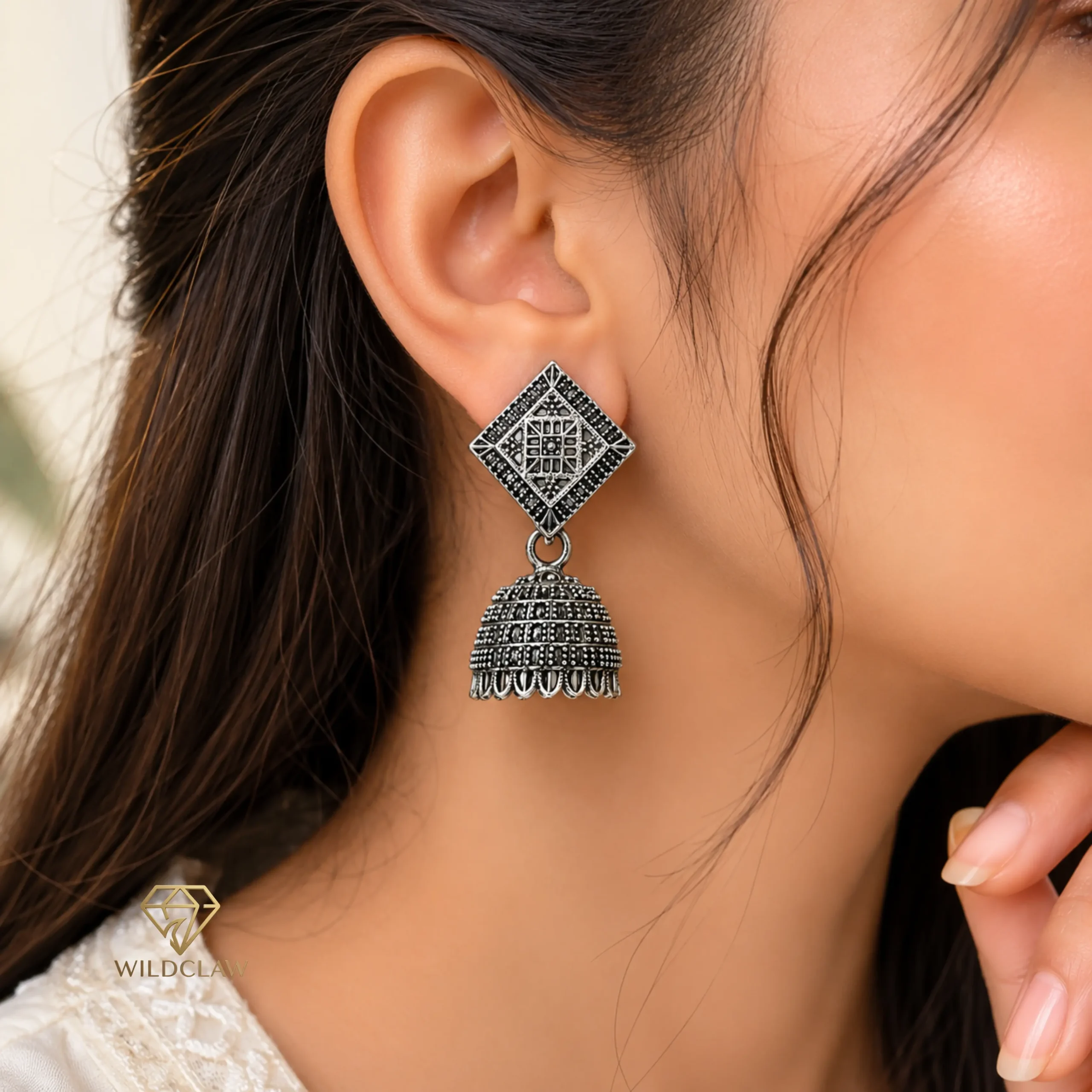 Oxidized Square Drop Jhumka