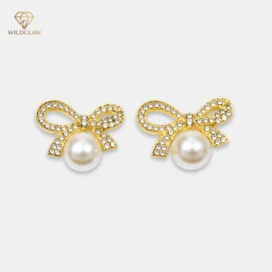Golden Ribbon Pearl Earrings